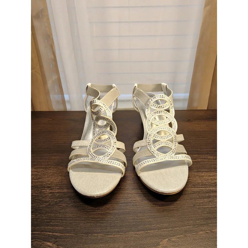 Jones New York Denise Embellished Rhinestones Wedge Sandals 9.5 M Gray Silver